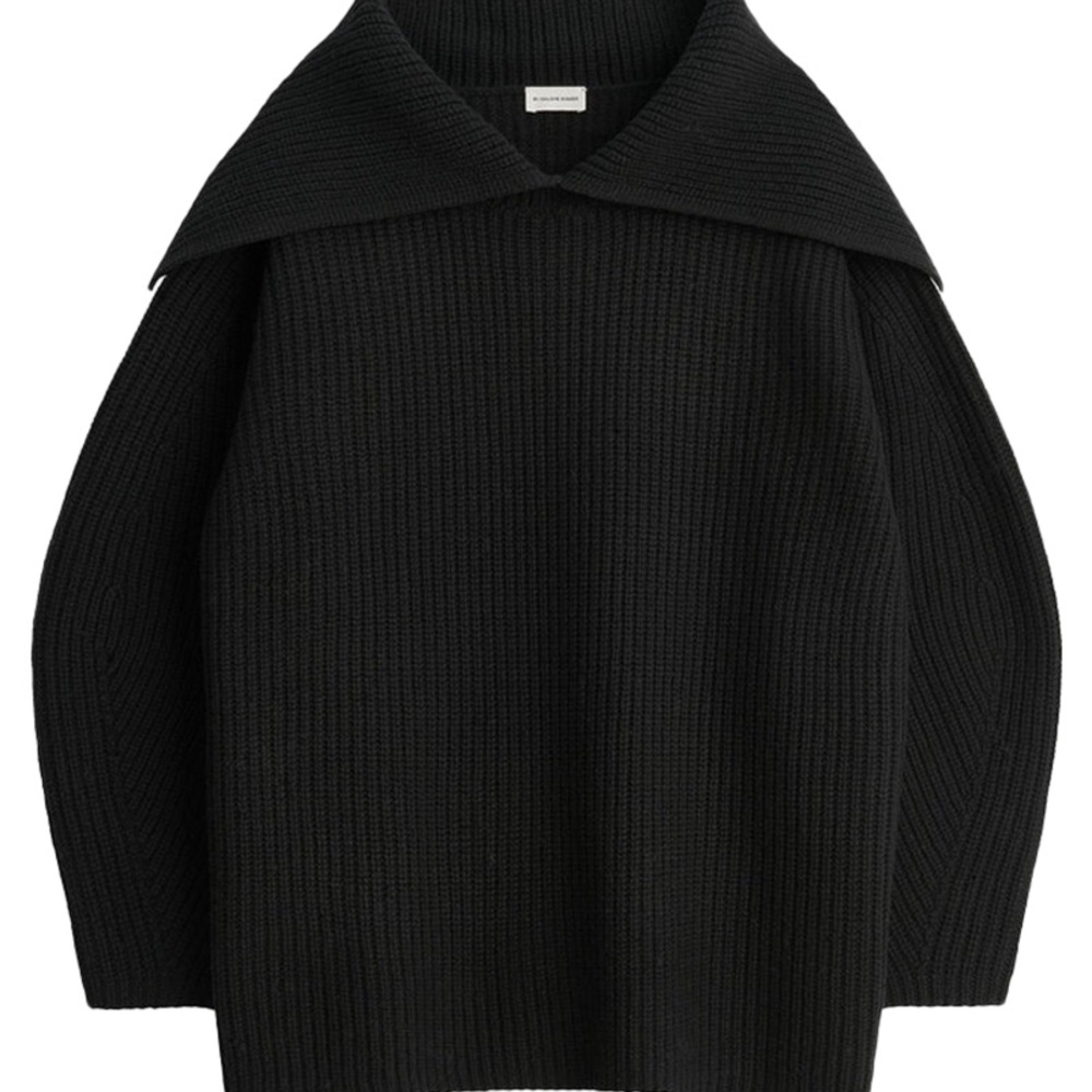 By Malene Birger Black Off-the-Shoulder Ribbed Sweater